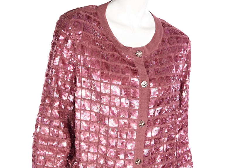 Chanel Pink Sequined Cashmere Cardigan For Sale at 1stDibs