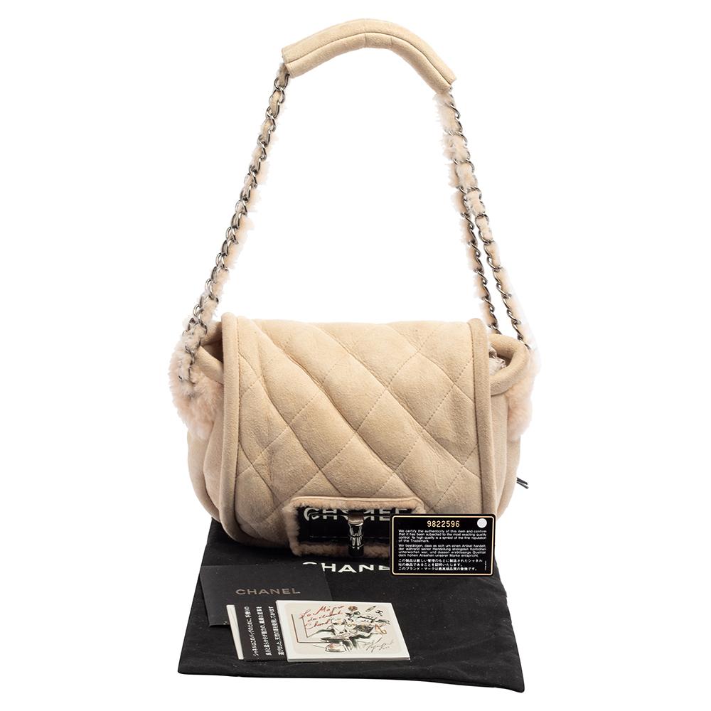 Chanel Pink Shearling Flap Bag 8