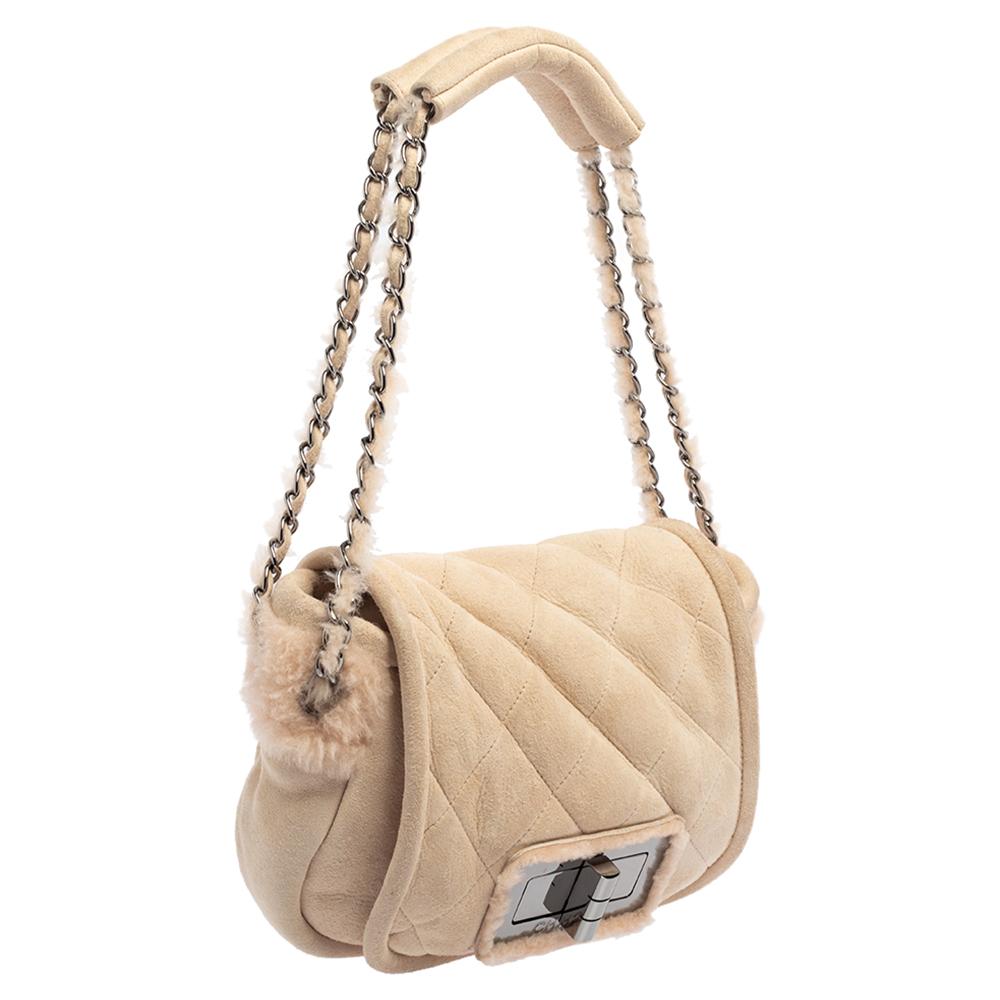 chanel pink shearling bag