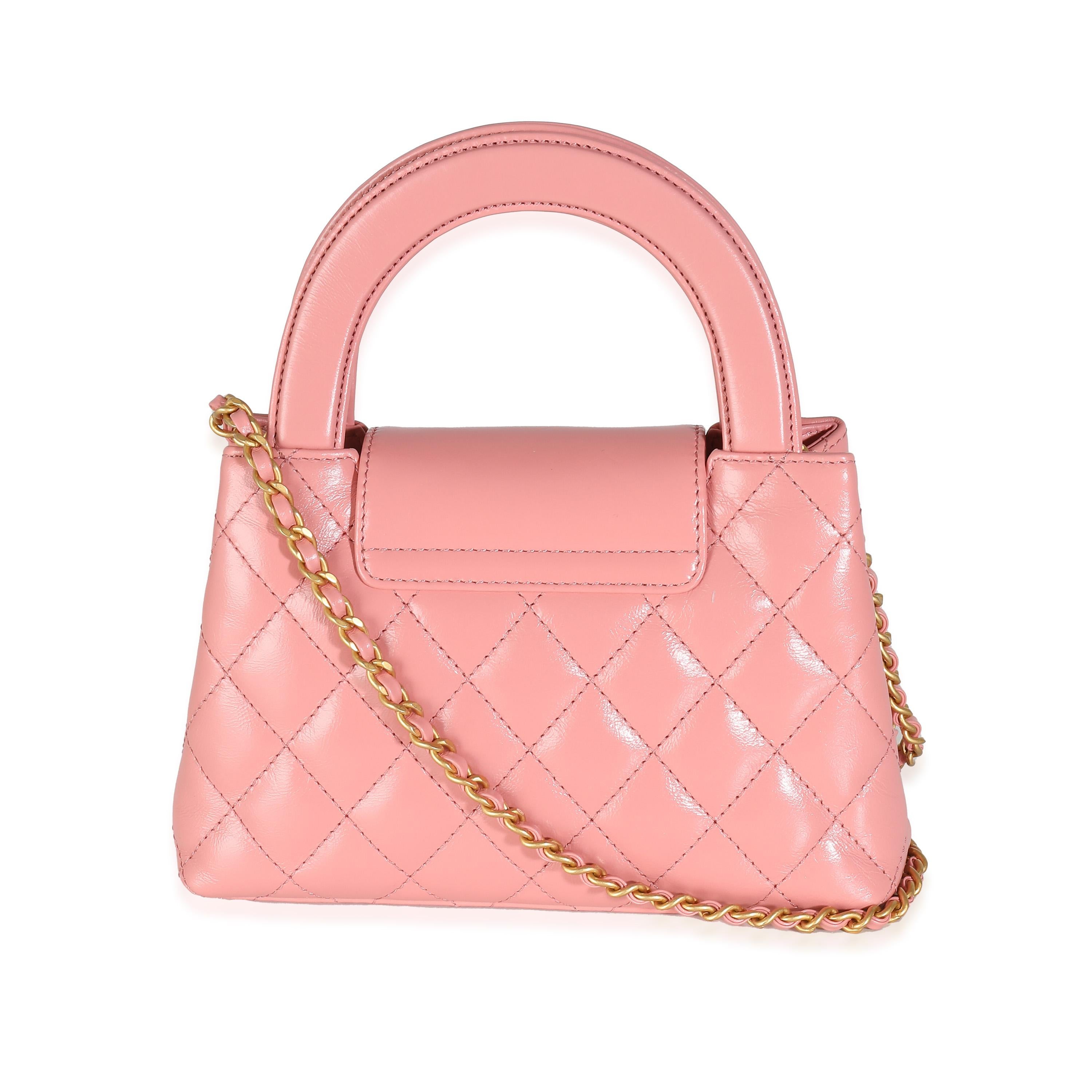 Women's Chanel Pink Shiny Aged Calfskin Quilted Nano Kelly Shopper