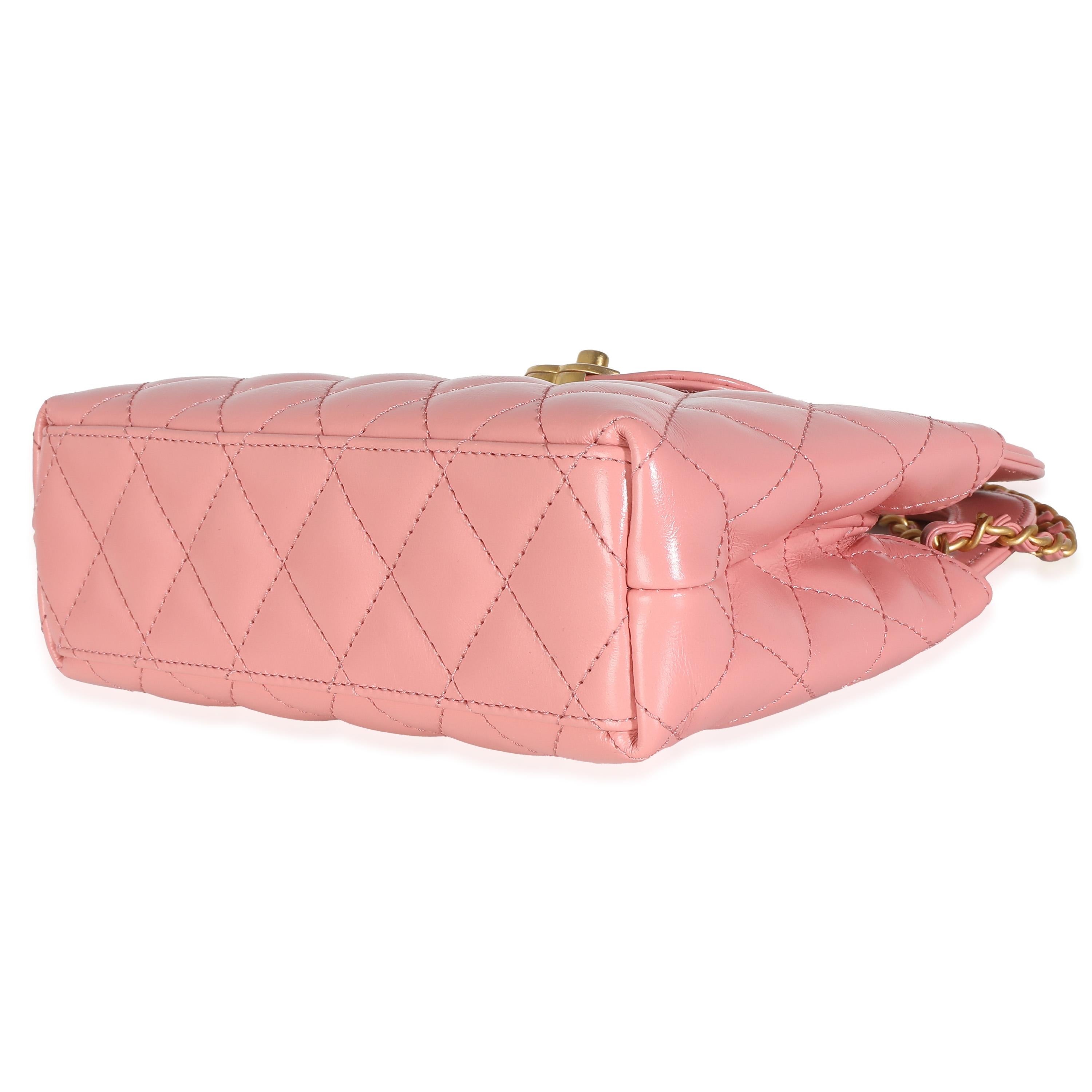 Chanel Pink Shiny Aged Calfskin Quilted Nano Kelly Shopper 1