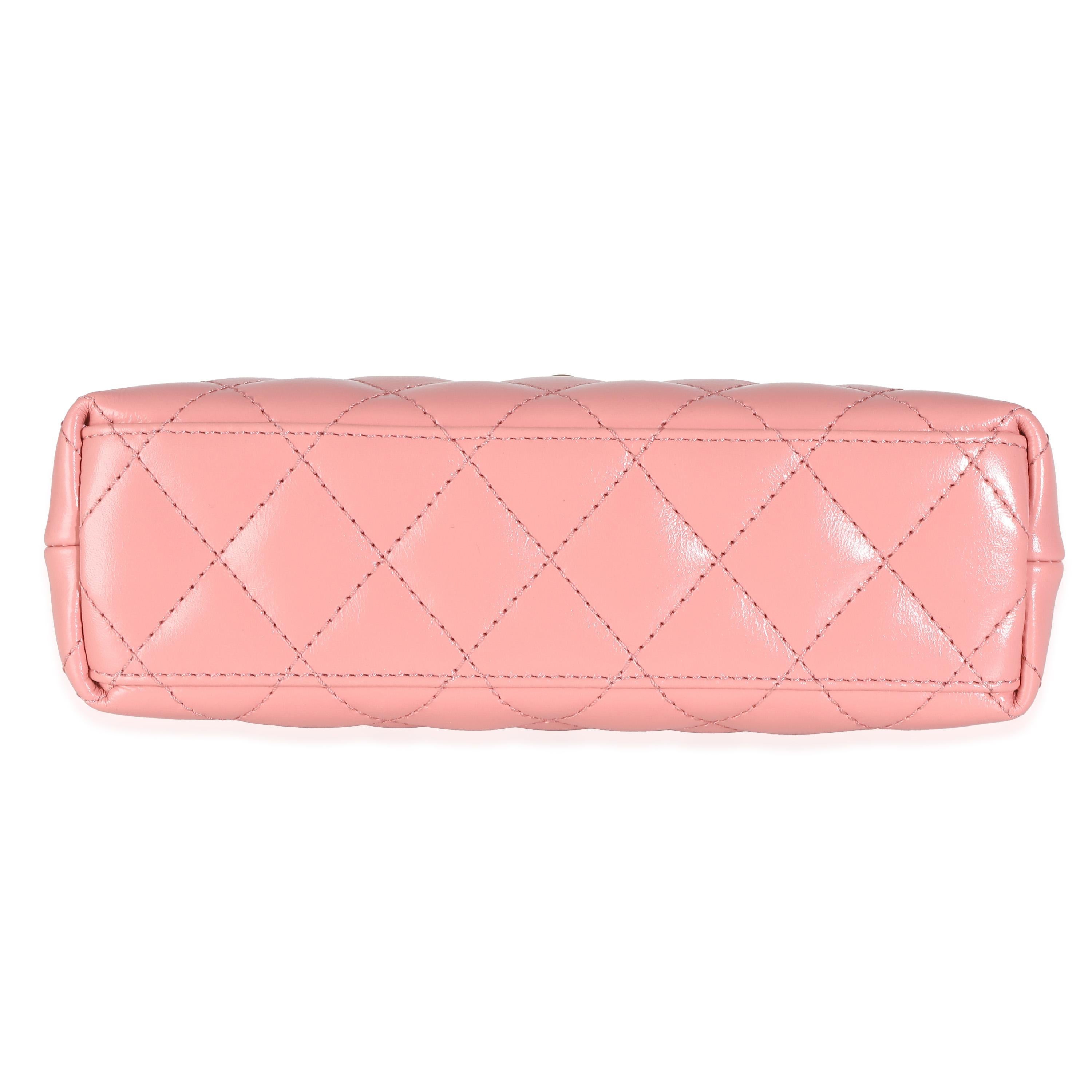 Chanel Pink Shiny Aged Calfskin Quilted Nano Kelly Shopper 2