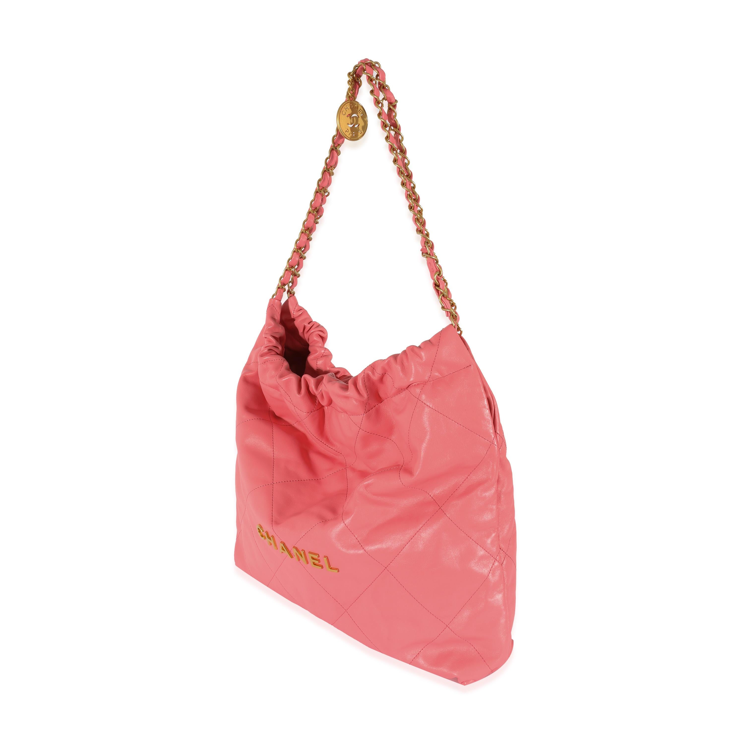 Chanel Pink Shiny Calfskin Chanel 22 Hobo In Excellent Condition In New York, NY