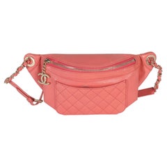 Chanel Pink Shiny Crumpled Quilted Calfskin Bi Classic Waist Bag