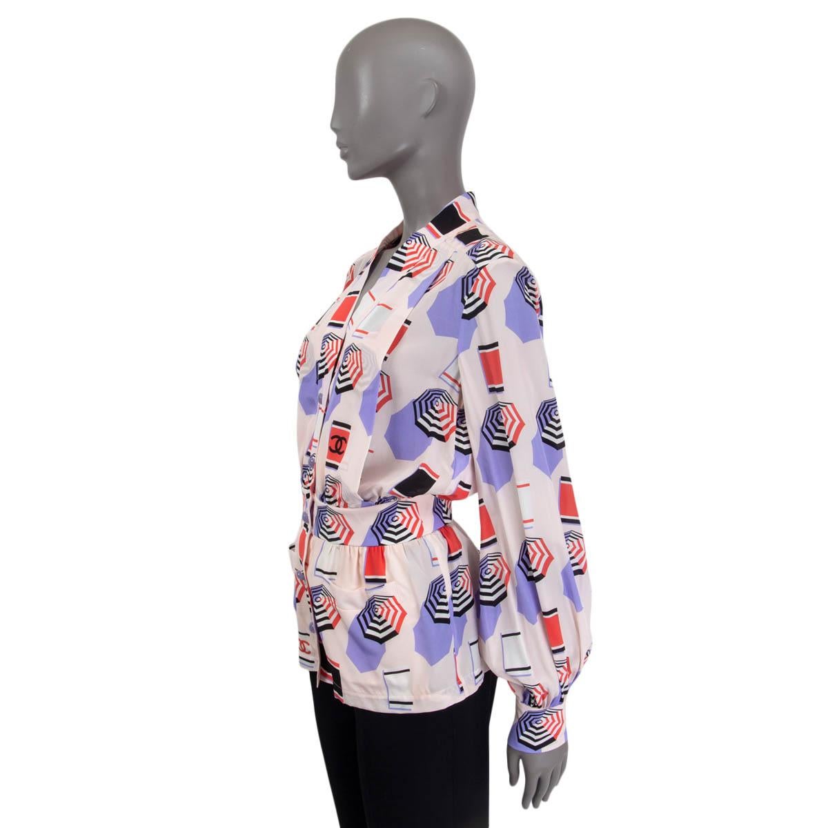 Gray CHANEL pink silk 2019 PARASOL PRINT Blouse Shirt 38 S