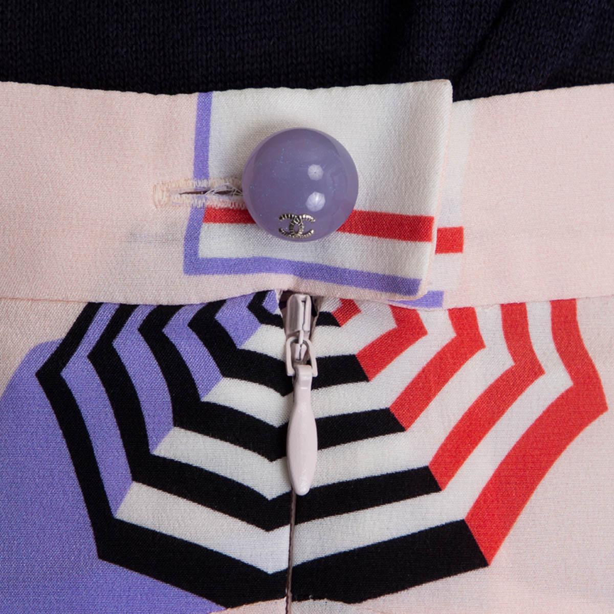 Gray CHANEL pink silk 2019 PARASOL PRINT SLIT CULOTTE Pants 38 S