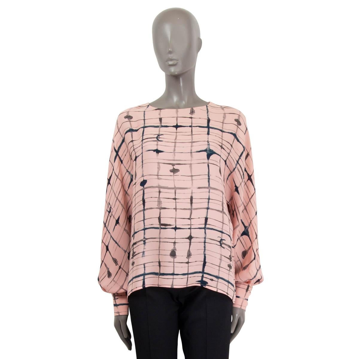 Women's CHANEL pink silk 2021 21S PRINTED Long Sleeve Blouse Shirt 42 L