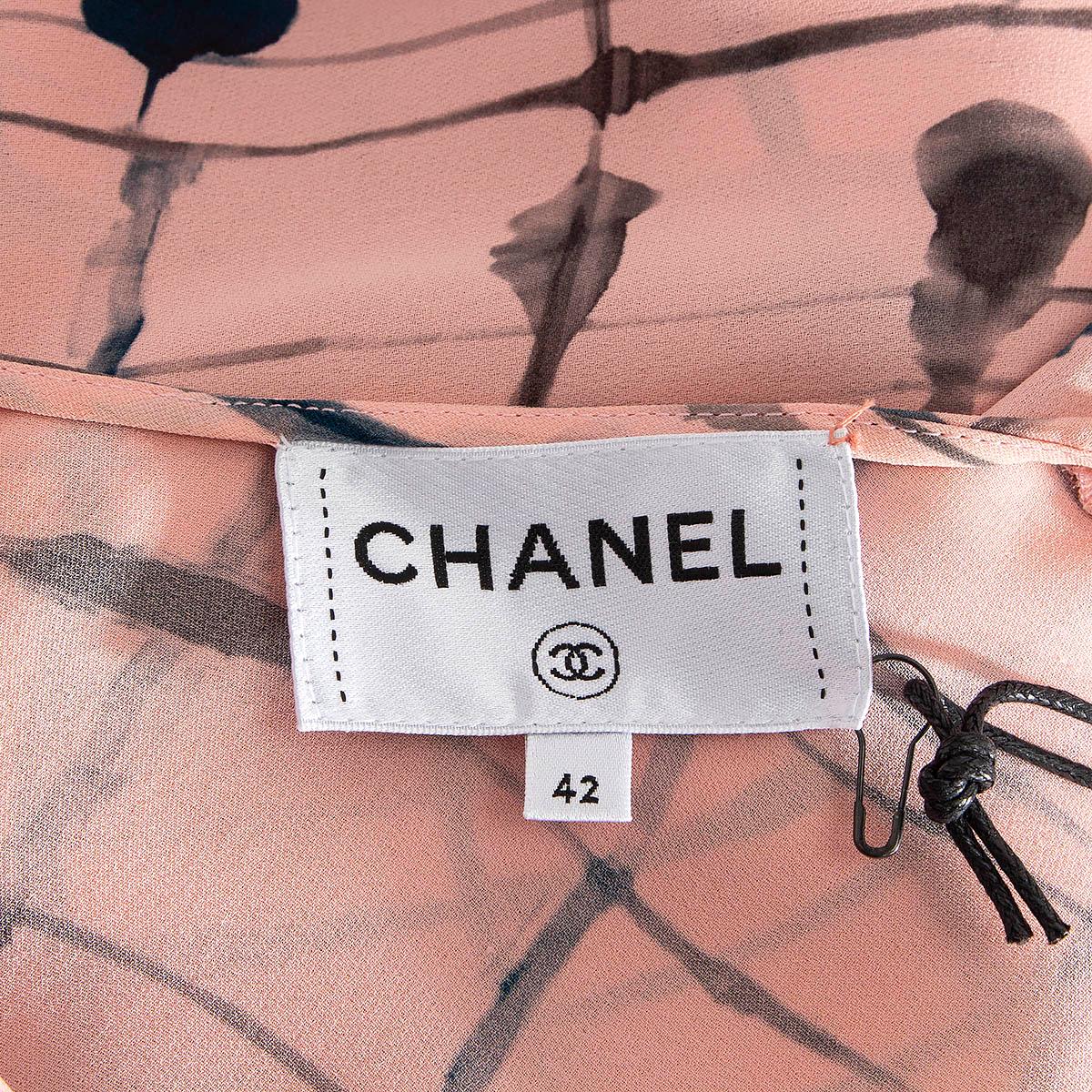 CHANEL pink silk 2021 21S PRINTED Long Sleeve Blouse Shirt 42 L 6
