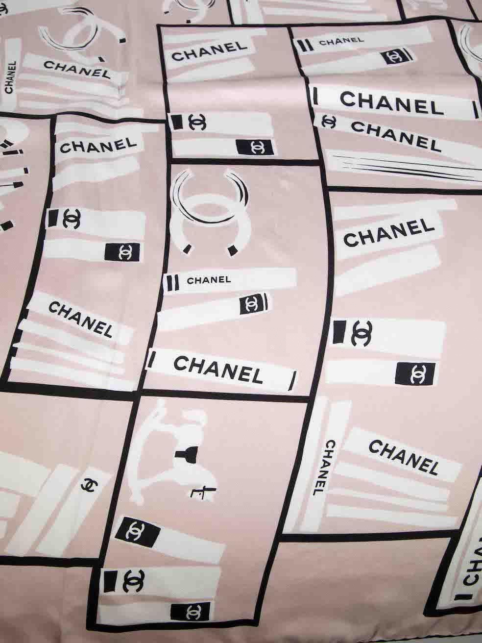 Chanel Pink Silk CC Book Print Scarf In Excellent Condition In London, GB