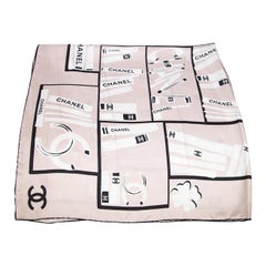 Chanel Pink Silk CC Book Print Scarf