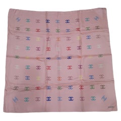Vintage Chanel Pink silk CC multicoloured scarf 