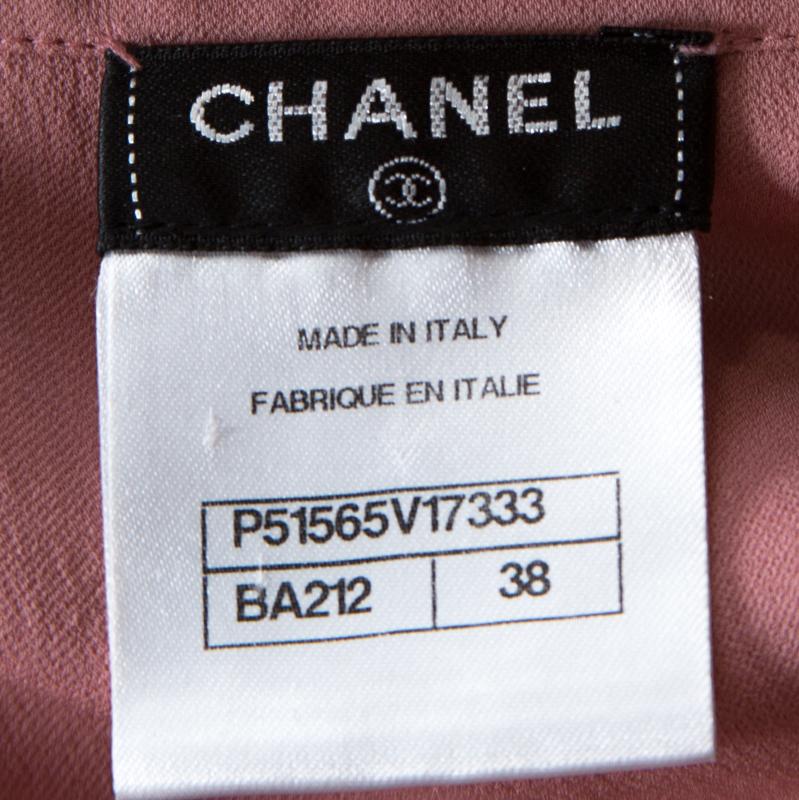 Chanel Pink Silk Crepe Fringed Shift Dress M In Good Condition In Dubai, Al Qouz 2