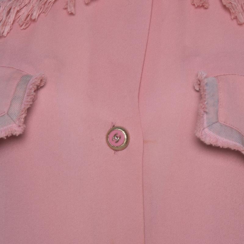 Women's Chanel Pink Silk Crepe Fringed Shift Dress M