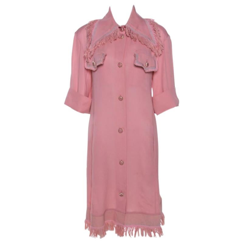 Chanel Pink Silk Crepe Fringed Shift Dress M