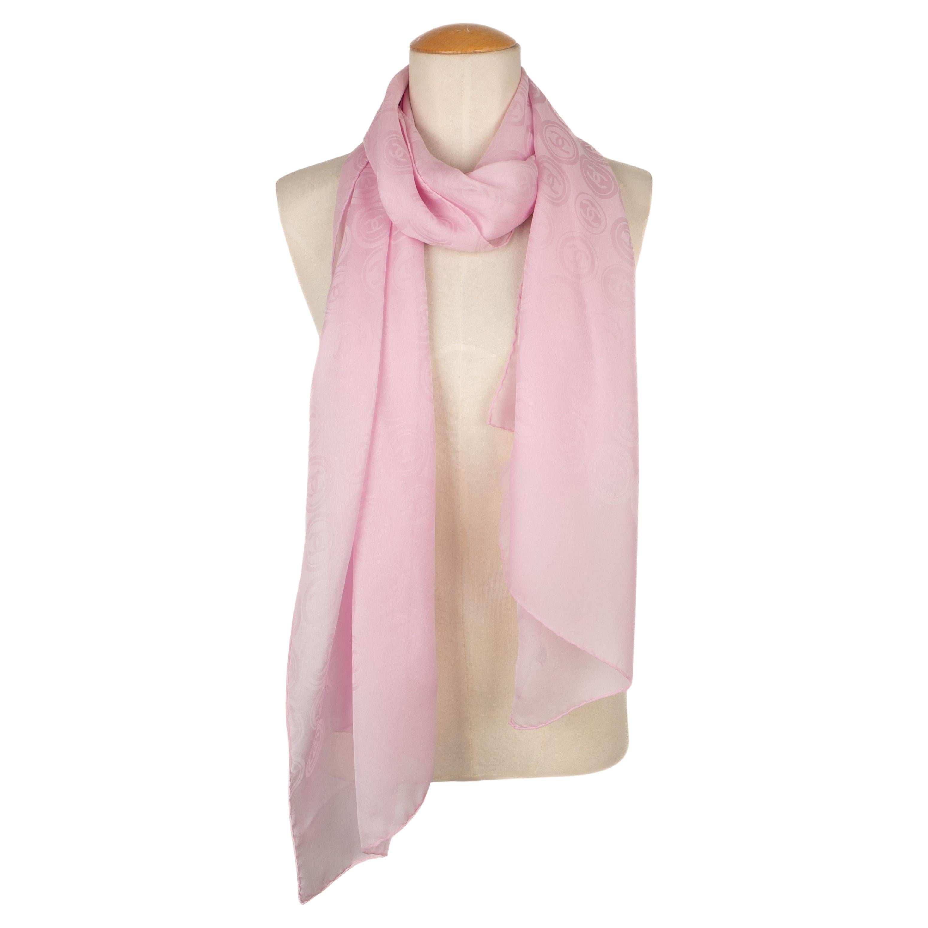 Chanel pink silk foulard For Sale
