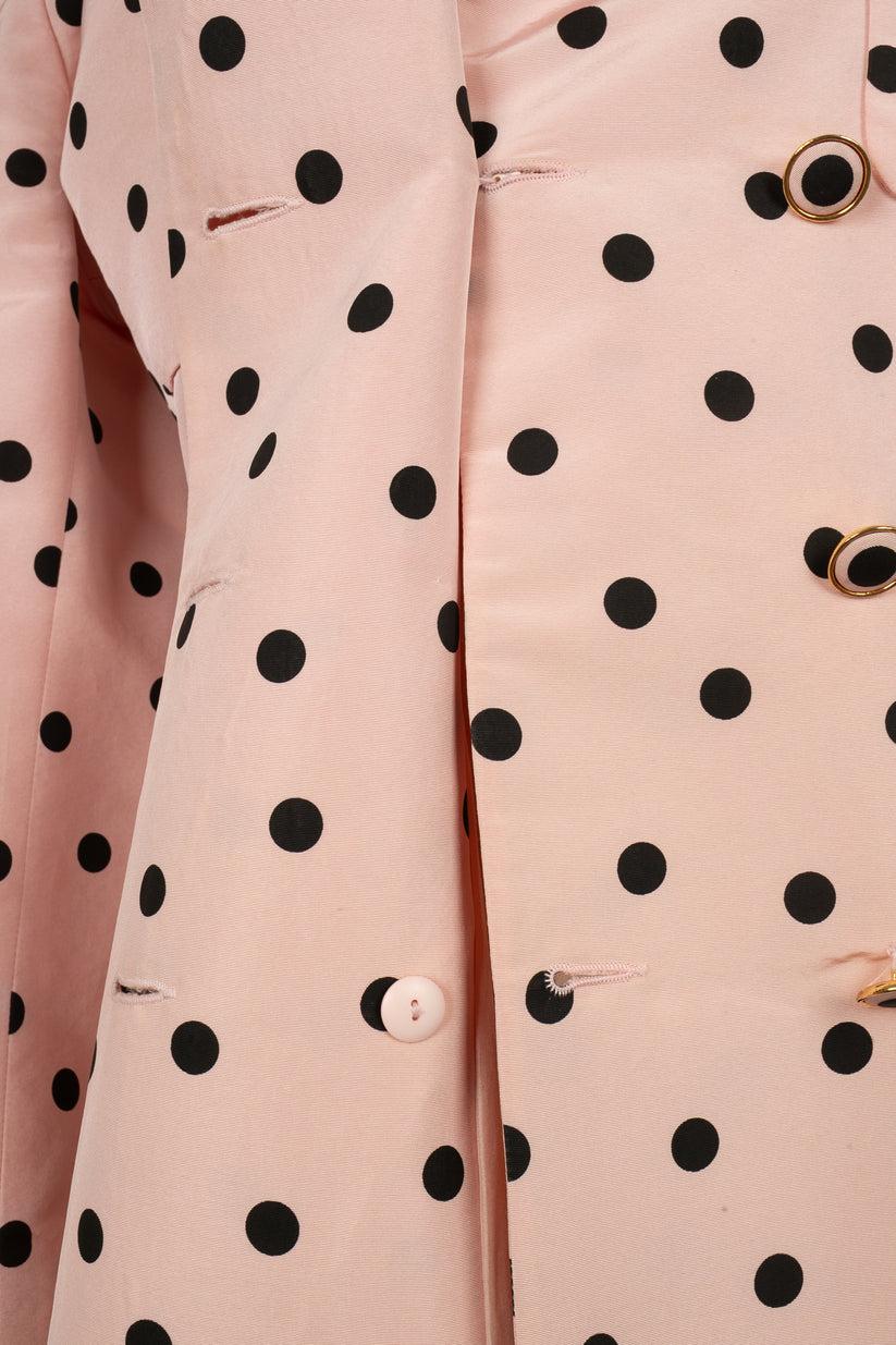 Chanel Rosa Seidenjacke mit schwarzen Polka Dots, 1988 im Angebot 3