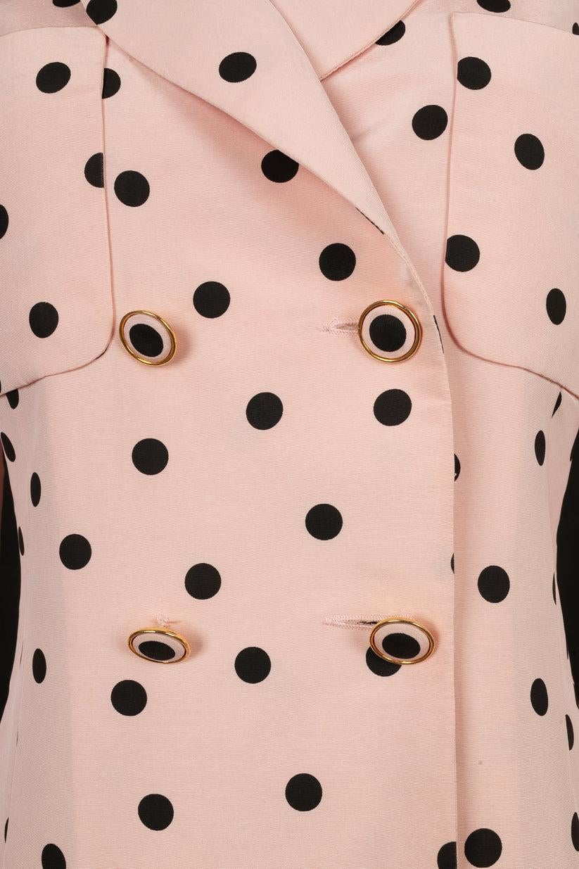 Chanel Rosa Seidenjacke mit schwarzen Polka Dots, 1988 im Angebot 5