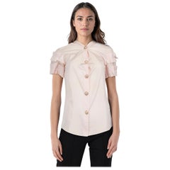 Chanel Pink Silk Pleated Sleeves Blouse Size XL