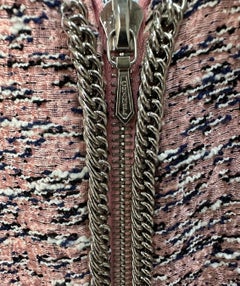 Chanel Pink Silk Tweed Zip Front Jacket - Size 38