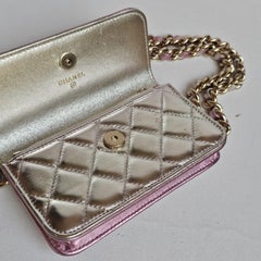 Chanel Pink Silver Metallic Iridescent Wallet on Chain