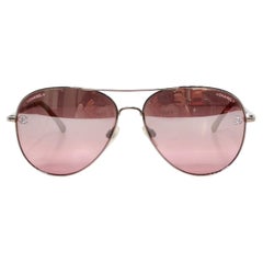 Chanel Pink & Silver-Tone Metal Frame Pilot Aviator Sunglasses