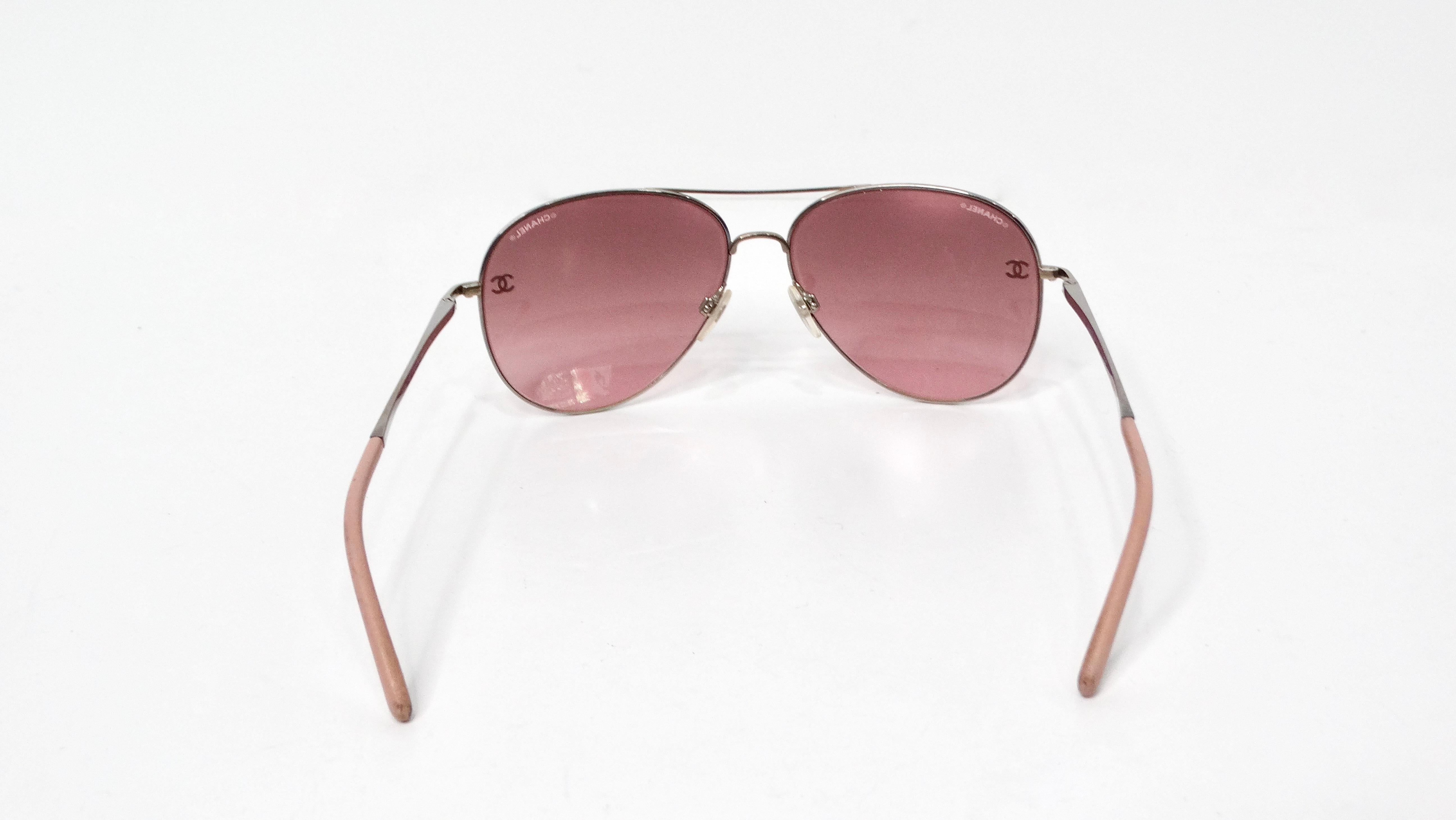 Women's Chanel Pink & Silver-Tone Metal Frame Pilot Aviator Sunglasses For Sale