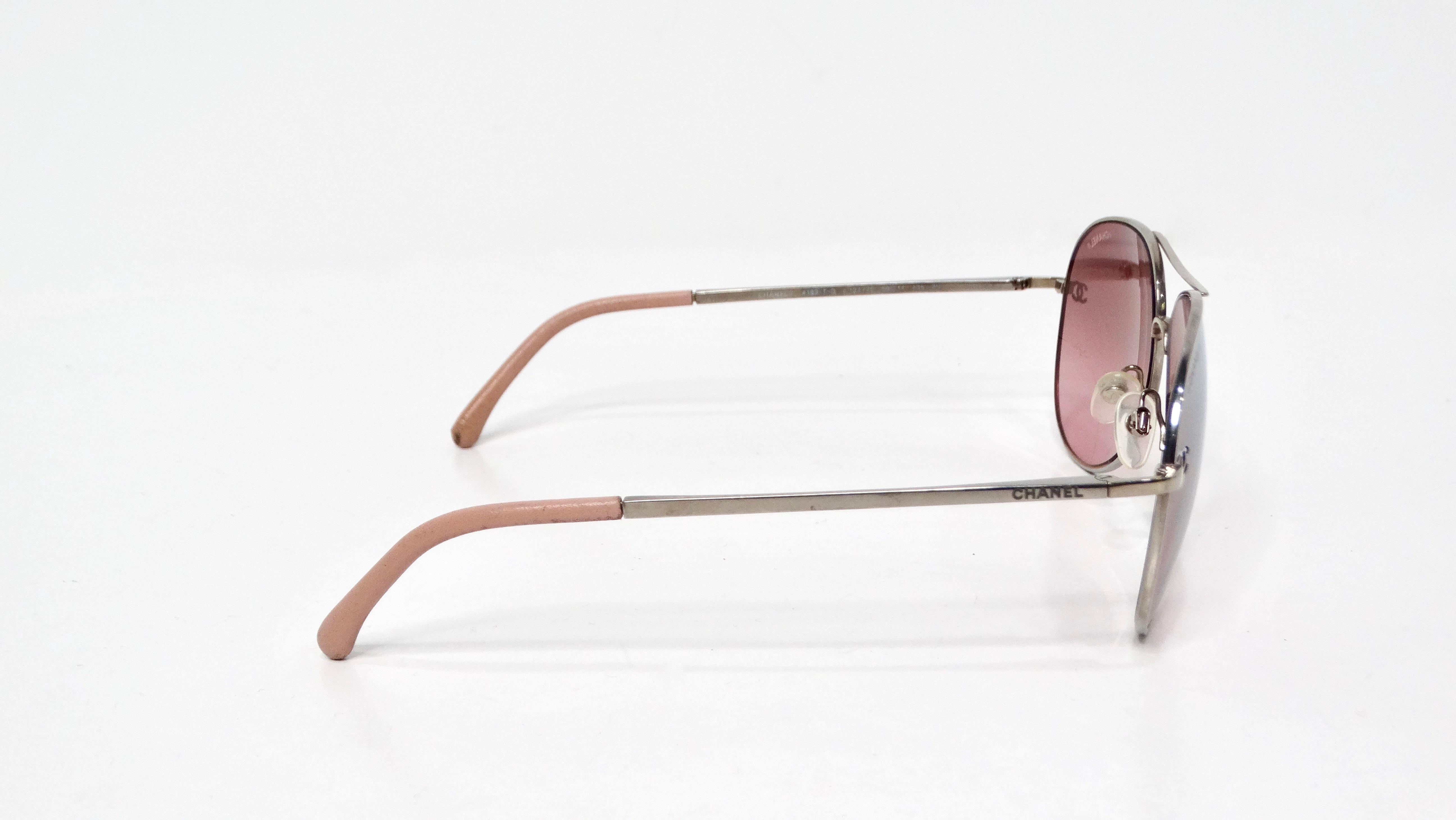Chanel Pink & Silver-Tone Metal Frame Pilot Aviator Sunglasses For Sale 3