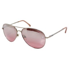 Chanel Pink & Silver-Tone Metal Frame Pilot Aviator Sunglasses