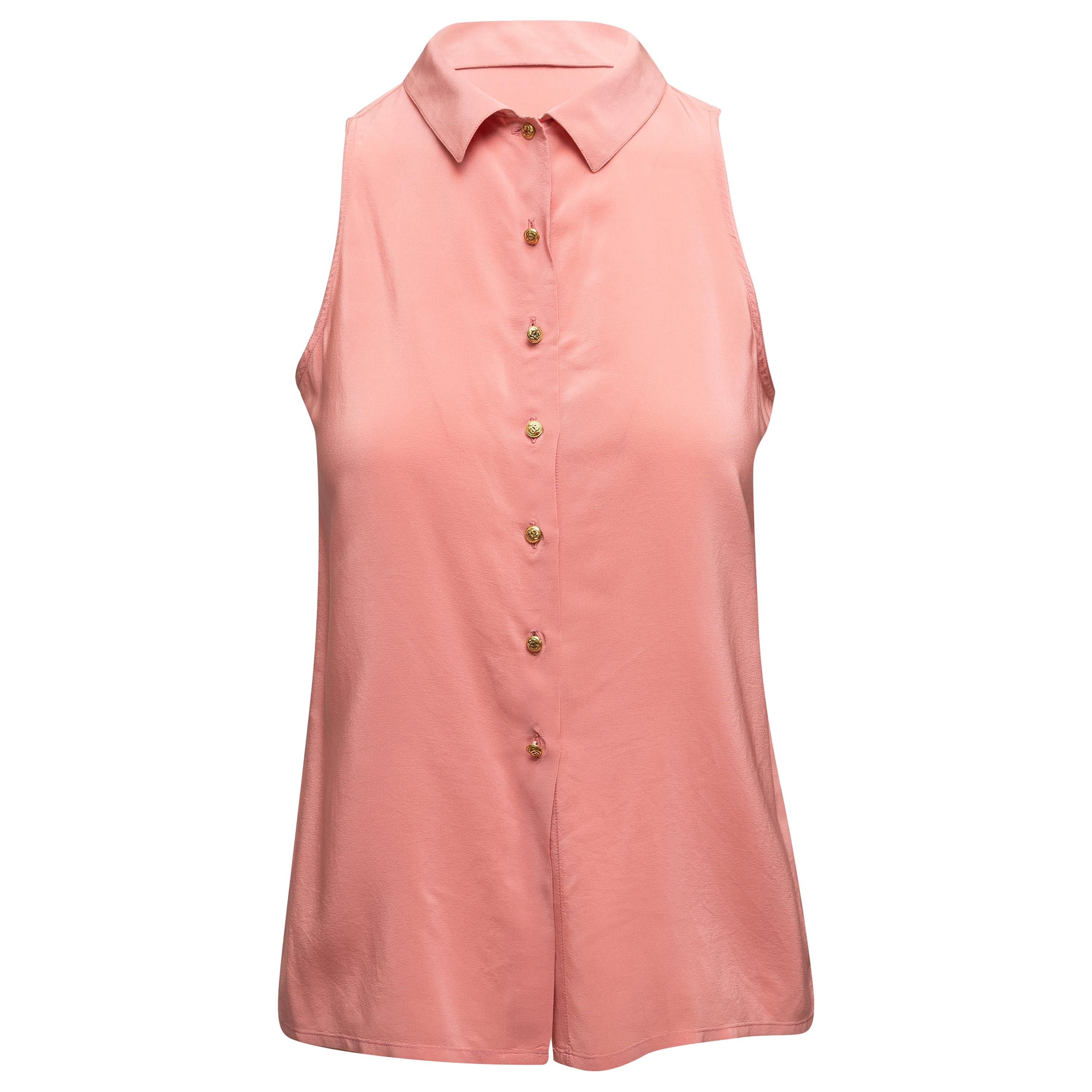 Chanel Pink Sleeveless Button-Up Top