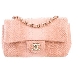 Chanel Pink Snakeskin Exotic Gold Leather Medium Evening Shoulder Flap Bag