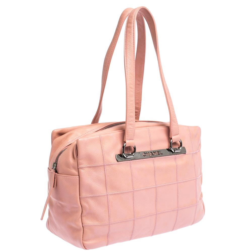 Women's Chanel Pink Square Quilt Caviar Leather LAX Bowler Bag