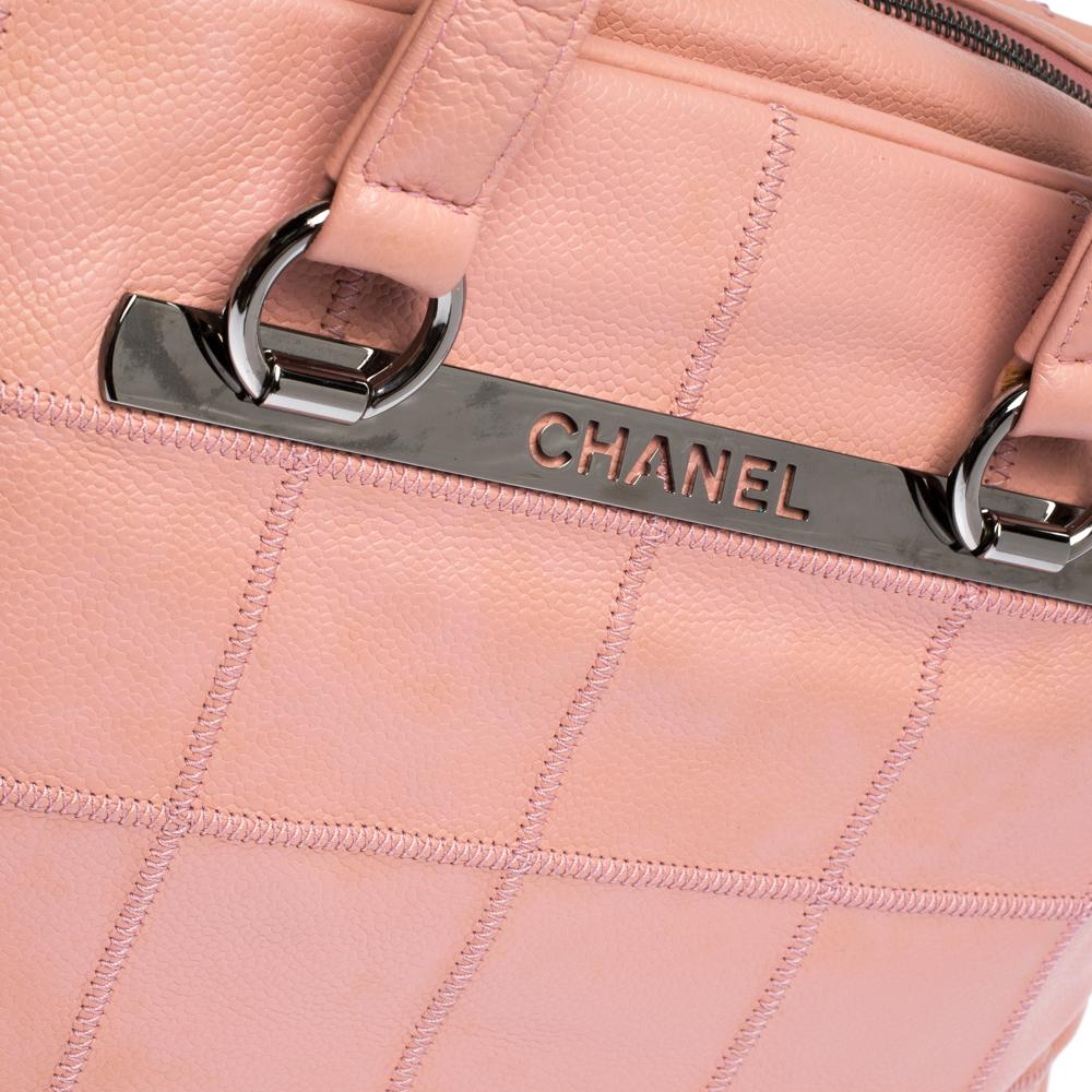 Chanel Pink Square Quilt Caviar Leather LAX Bowler Bag 2