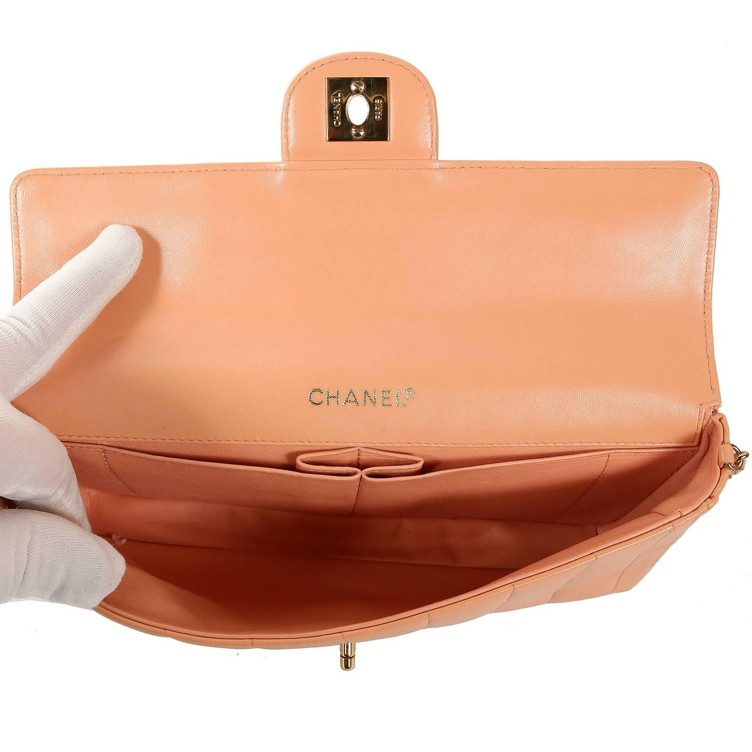 Chanel Pink Square Quilted Leather East West Flap Bag In Excellent Condition In Palm Beach, FL