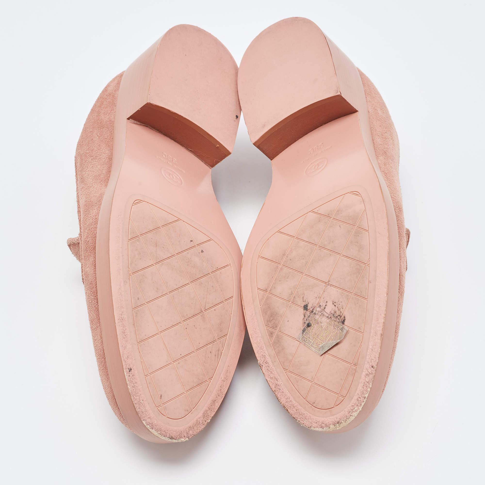 Chanel Pink Suede CC Loafers Size 38 3