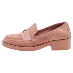 Chanel Pink Suede CC Loafers Size 38