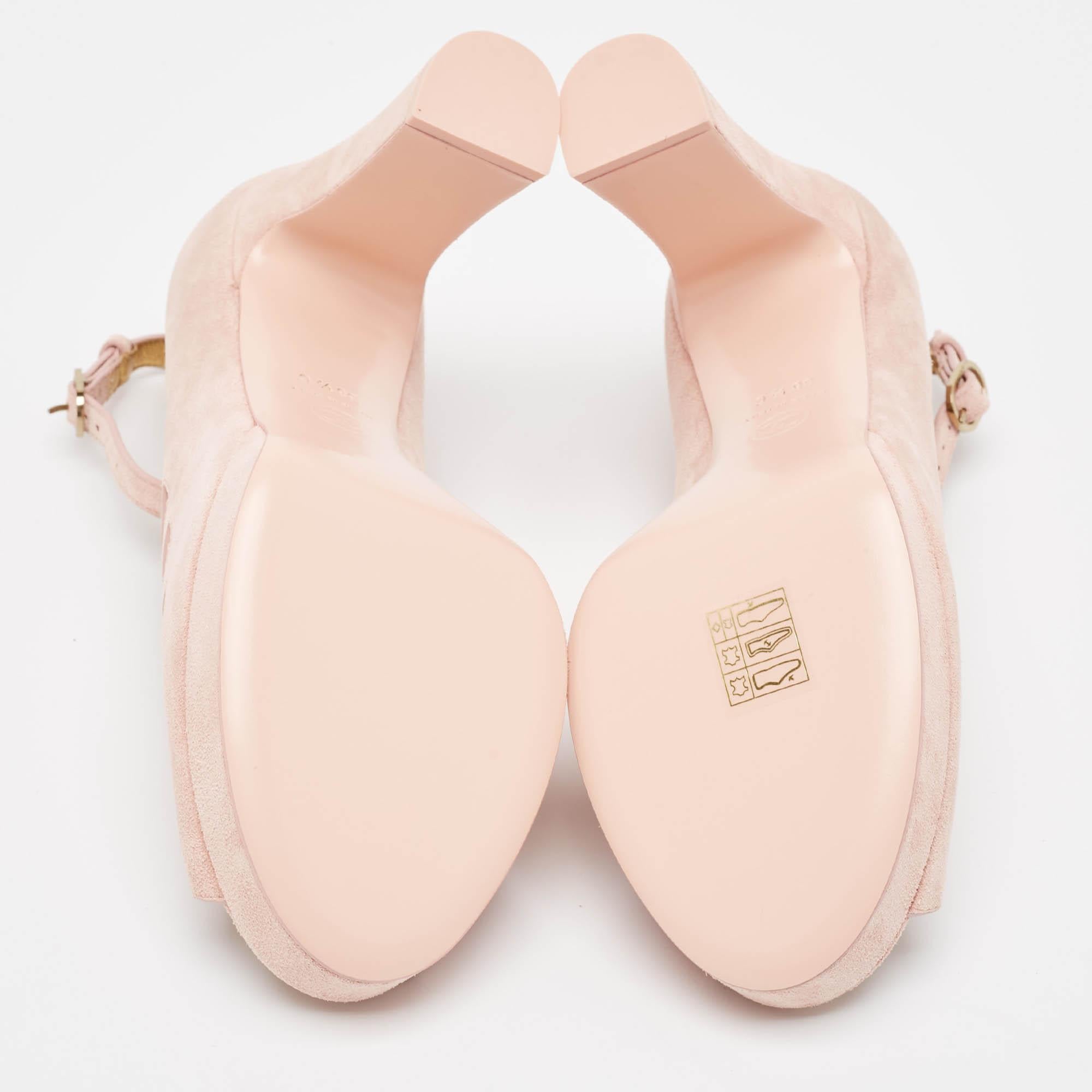 Chanel Pink Suede Embellished Platform Sandals Size 38.5 2