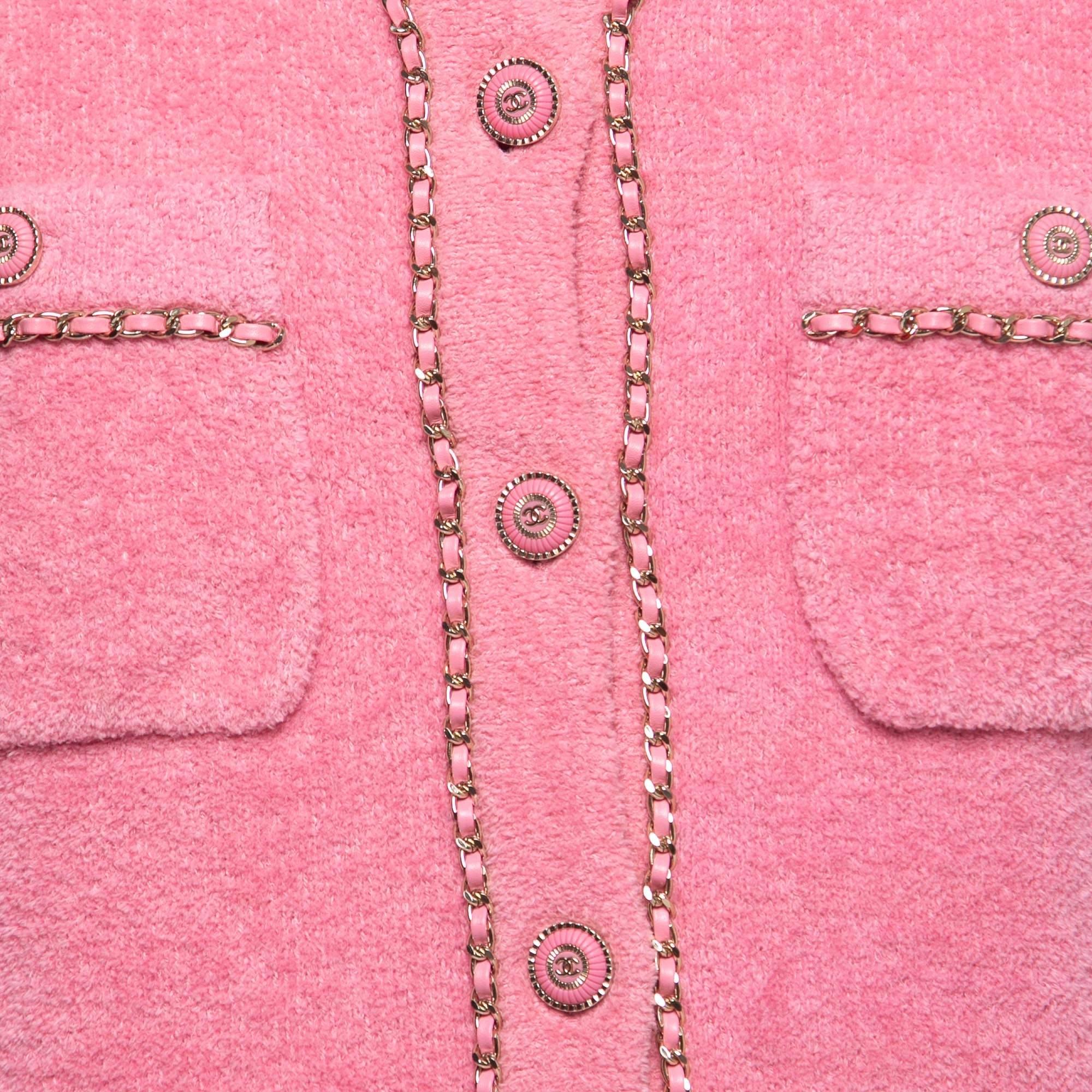 Chanel Pink Terry Chain Link Accent Jacket M 1