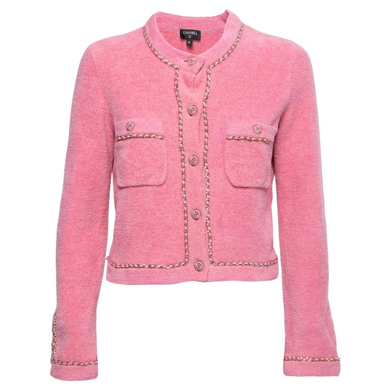 Chanel Pink Terry Chain Link Accent Jacket M at 1stDibs