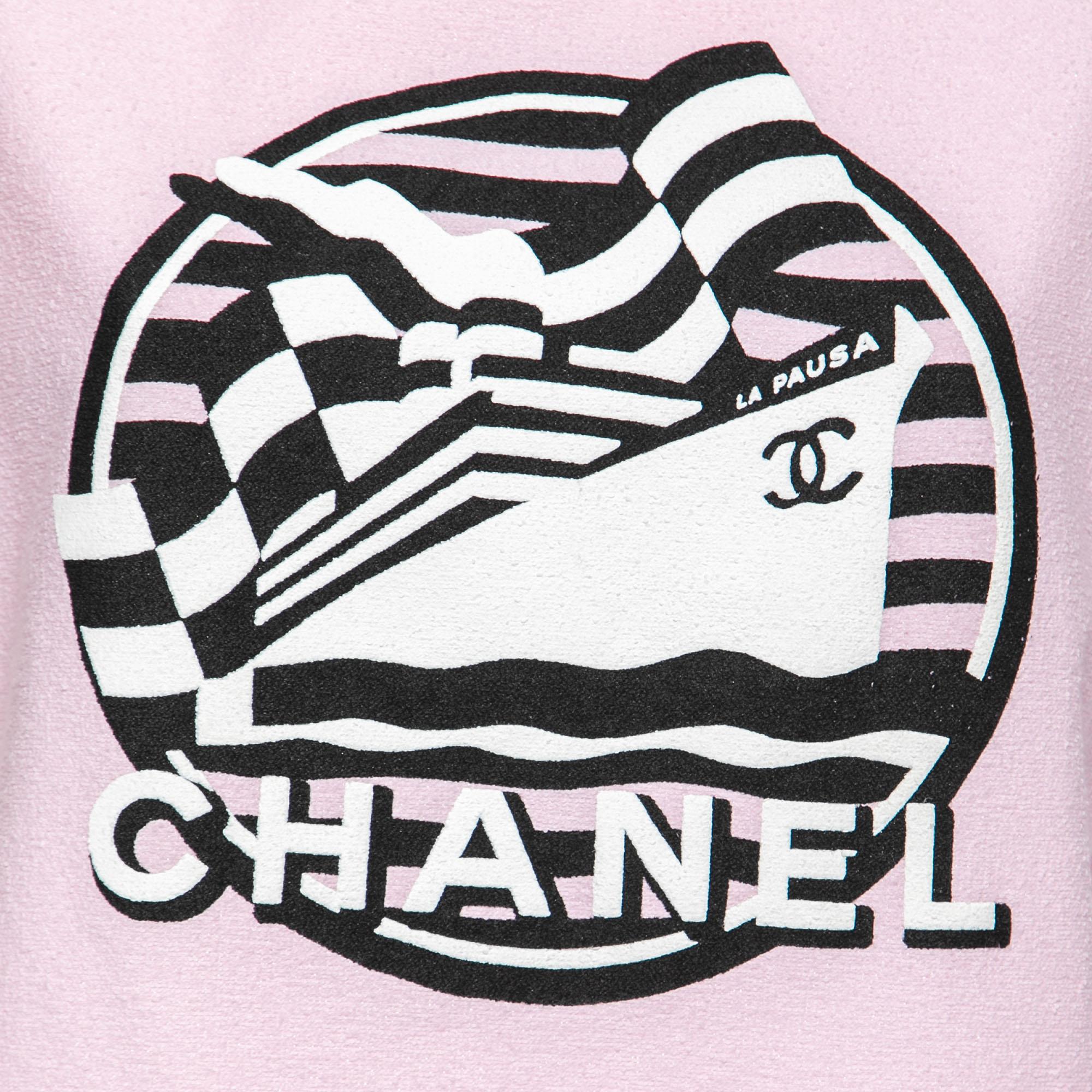 Chanel Pink Terry Knit La Pausa T-Shirt L In Excellent Condition In Dubai, Al Qouz 2