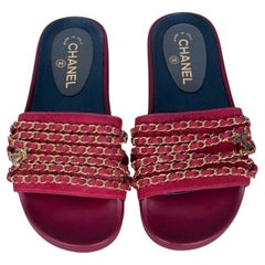 Chanel Pink Textile Slides with Gold Hardware, Size 38