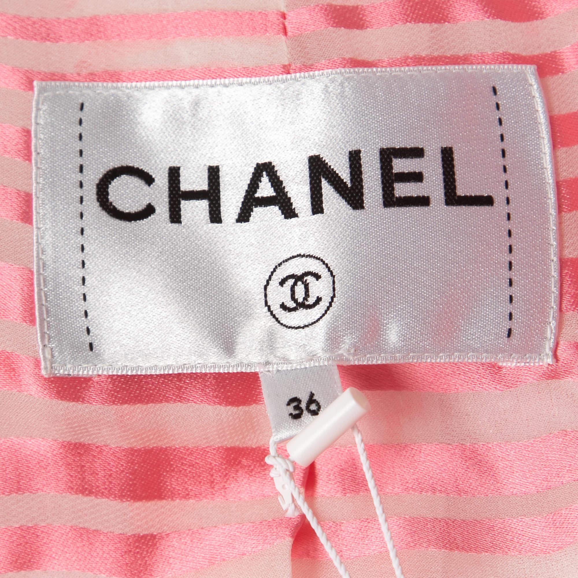 Chanel Pink Textured Synthetic Zip-Up Jacket S 2