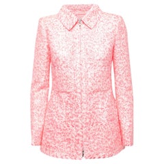 Chanel Pink Textured Synthetic Zip-Up Jacket S