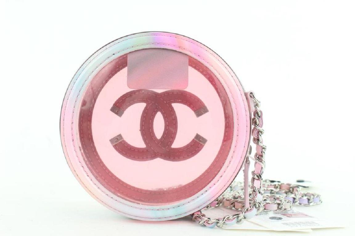 Chanel Pink Translucent Filigree Round Clutch w/ Chain Crossbody Bag 289ca513 In New Condition In Dix hills, NY