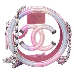 Vintage Chanel Pink Translucent Filigree Round Clutch w/ Chain Crossbody Bag 289ca513