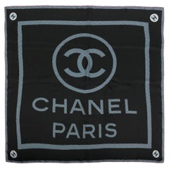 Chanel Pink Trim CC Logo Black Silk Scarf