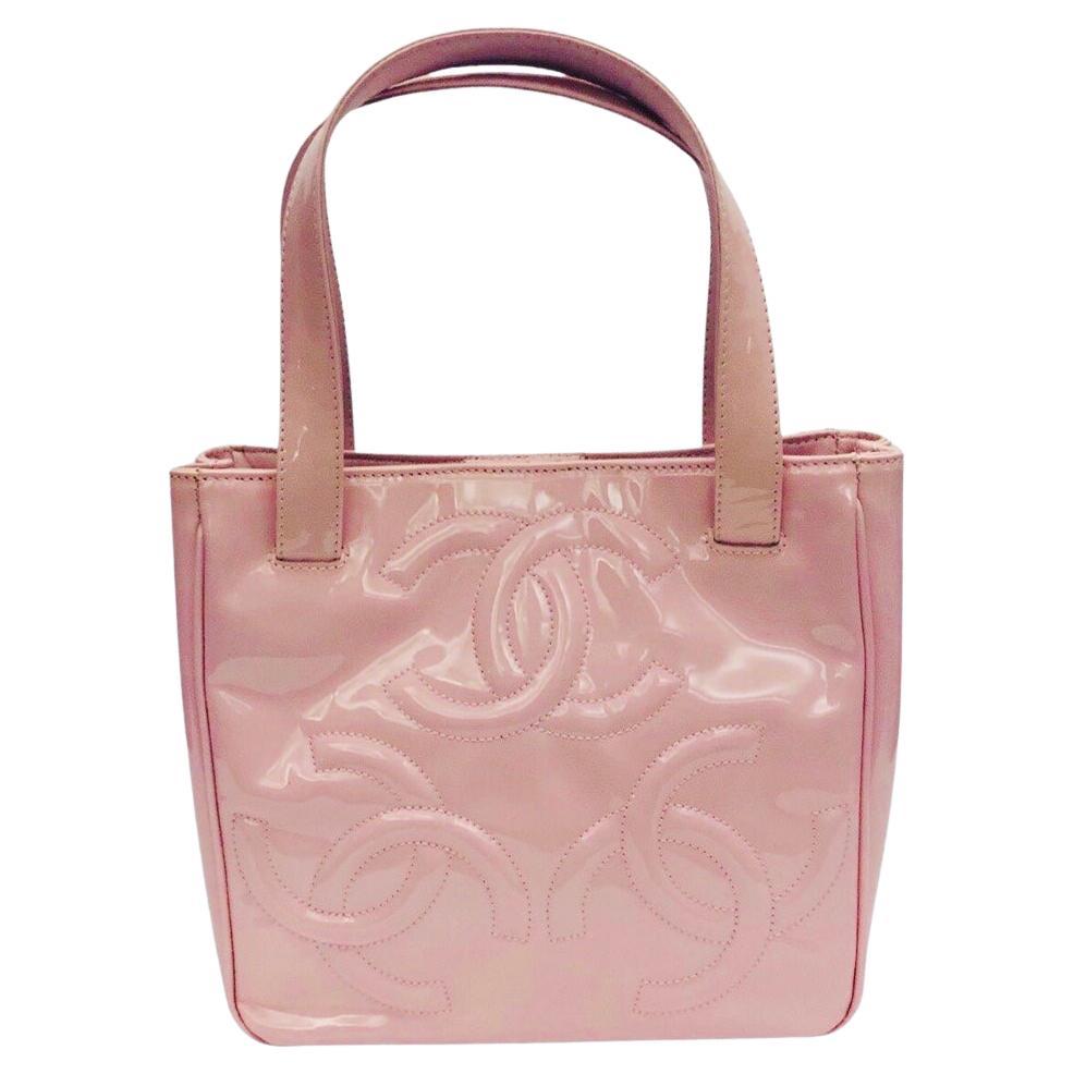 Chanel Pink Triple "CC" Patent Leather Tote Handbag