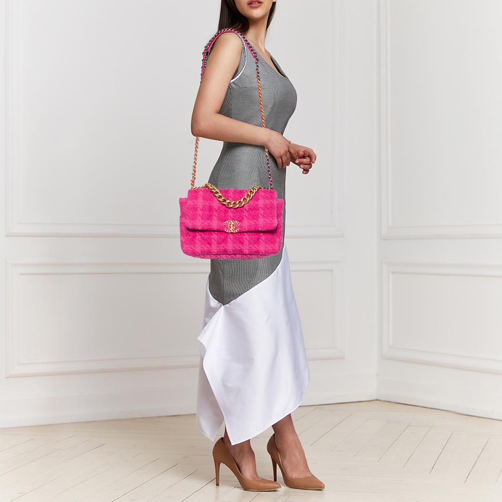 Chanel Pink Tweed 19 Large Flap Bag 7