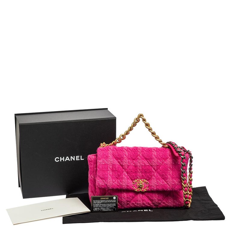 Chanel Pink Tweed 19 Large Flap Bag at 1stDibs