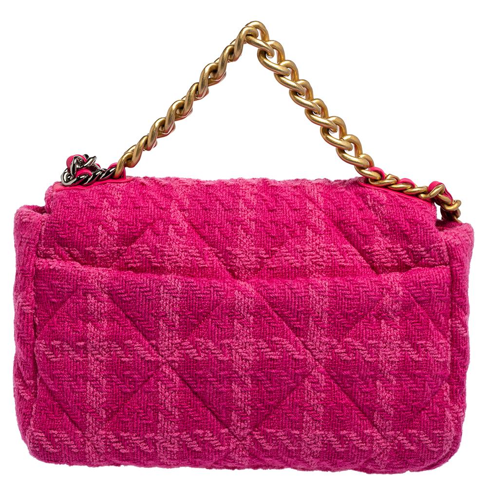 Women's Chanel Pink Tweed 19 Large Flap Bag