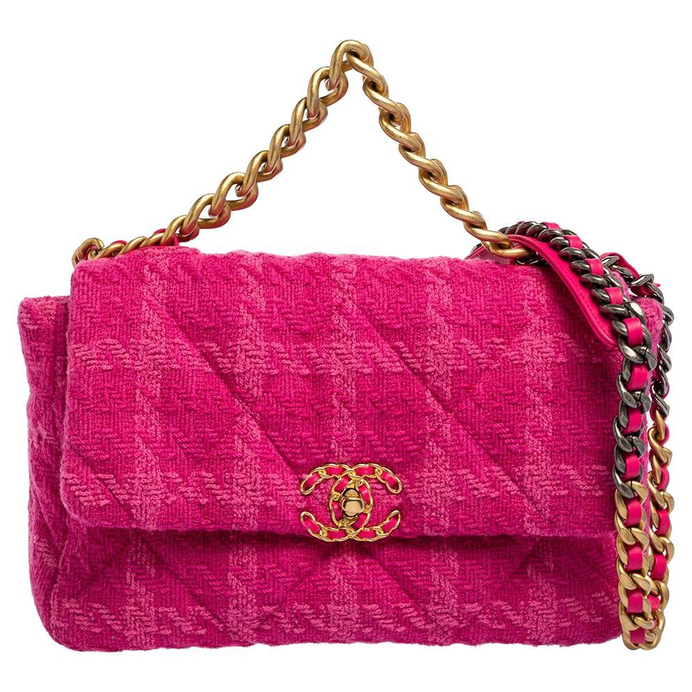 Chanel Pink Tweed 19 Large Flap Bag